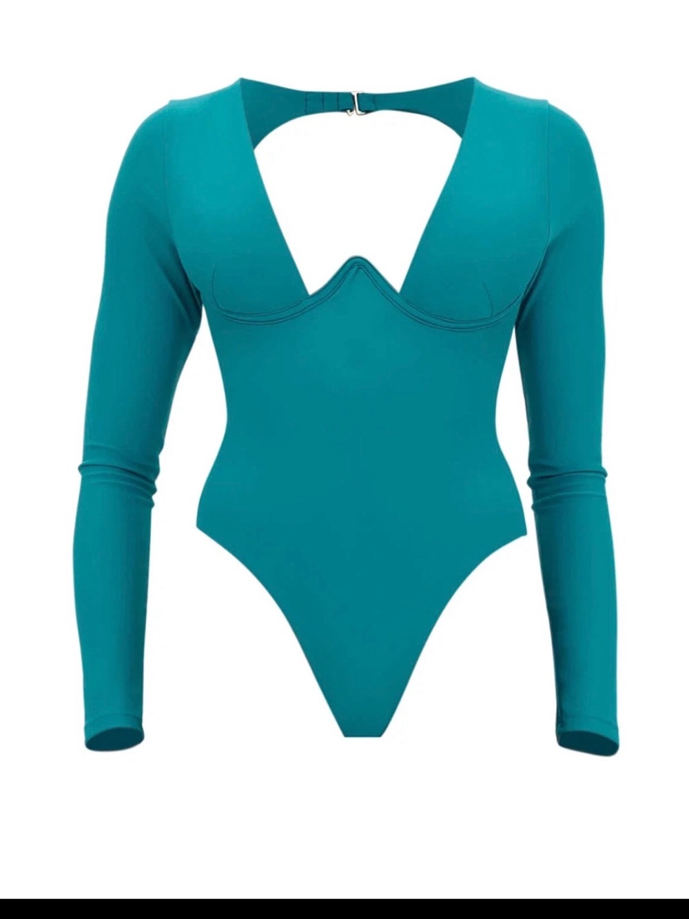 Teal Long-Sleeve V-Neck One-Piece Swimsuit Andrea Iyamah